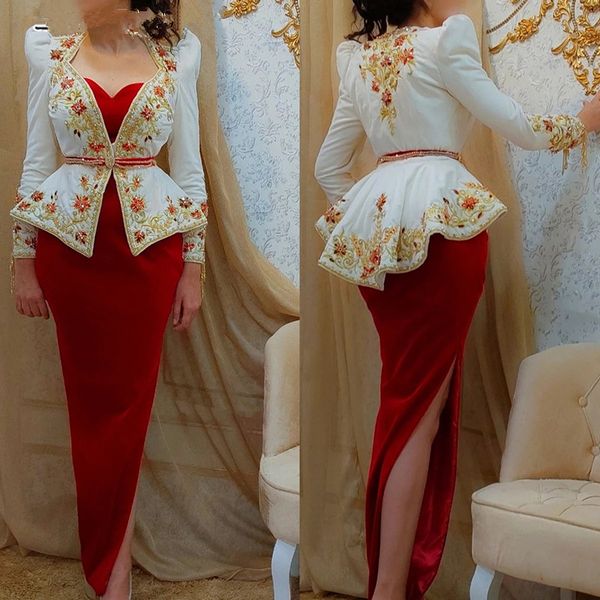 white red mermaid prom dresses with long sleeve jacket algerian outfits karakou gold beaded embroidery evening occasion gown, Black
white red mermaid prom dresses with long sleeve jacket algerian outfits karakou gold beaded embroidery evening occasion gown, Black