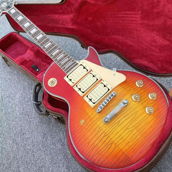 standard electric guitar 3 pickups sunburst color tiger flame maple 6 stings guitar relics by hands with hardcase
standard electric guitar 3 pickups sunburst color tiger flame maple 6 stings guitar relics by hands with hardcase