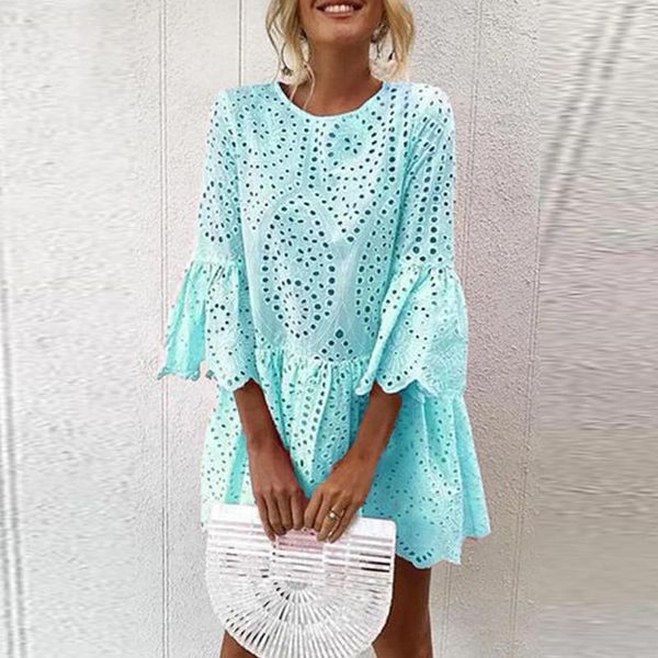 dresses summer casual oneck loose party dress women elegant lace embroidery hollow mini dress fashion flared sleeve solid aline dress, Black;gray
dresses summer casual oneck loose party dress women elegant lace embroidery hollow mini dress fashion flared sleeve solid aline dress, Black;gray