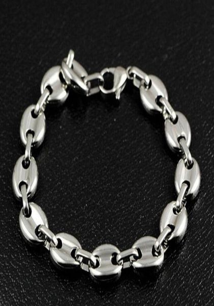 866 10mm wide shiny coffee beans link chain bracelet stainless steel silver for men6791463, Black
866 10mm wide shiny coffee beans link chain bracelet stainless steel silver for men6791463, Black