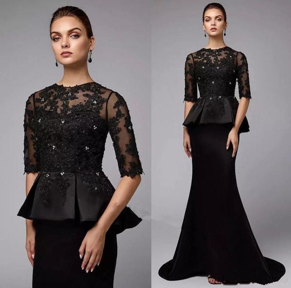 vintage black mermaid evening dresses with peplum beaded applique half sleeves mother of the bride party gowns jewel neck prom dre1706330, Black;red
vintage black mermaid evening dresses with peplum beaded applique half sleeves mother of the bride party gowns jewel neck prom dre1706330, Black;red