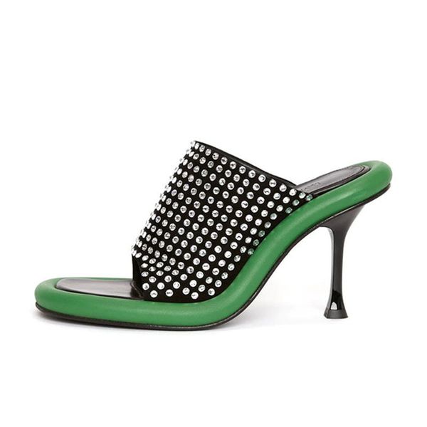 summer new luxury round toe open toe sheepskin high heel slippers set with matte water diamond slim heel slippers size 35-43, Black
summer new luxury round toe open toe sheepskin high heel slippers set with matte water diamond slim heel slippers size 35-43, Black