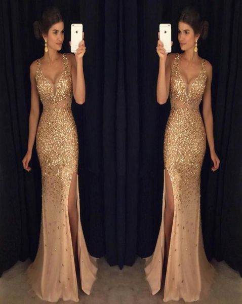 bling new gold mermaid evening dresses wear v neck crystal beading side split tulle illusion sheer party evening gowns prom d7903259, Black;red
bling new gold mermaid evening dresses wear v neck crystal beading side split tulle illusion sheer party evening gowns prom d7903259, Black;red