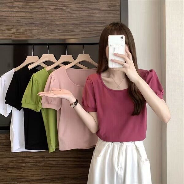 multi-color and multi-size bubble sleeve low round neck t-shirt summer stretch casual undershirt female all-match street activity crop /-xl, White
multi-color and multi-size bubble sleeve low round neck t-shirt summer stretch casual undershirt female all-match street activity crop /-xl, White