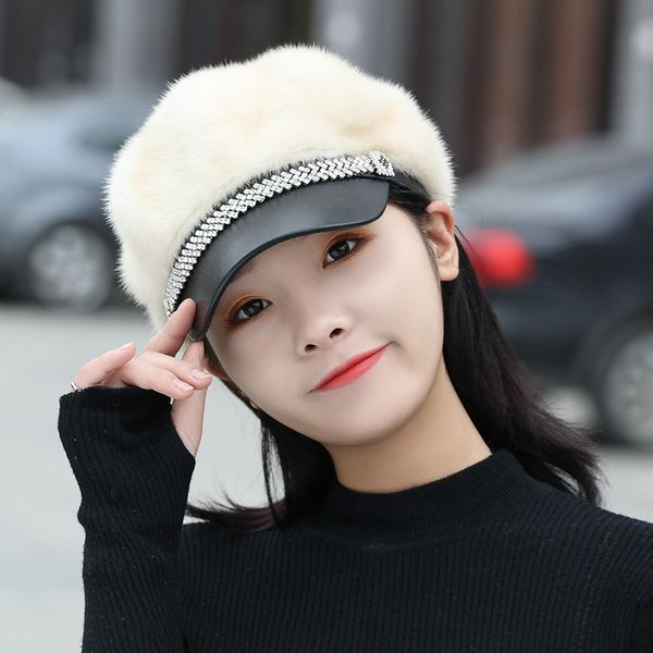 women's real mink fur hat peaked headgear dicer beret winter warm baseball cap, Blue;gray
women's real mink fur hat peaked headgear dicer beret winter warm baseball cap, Blue;gray