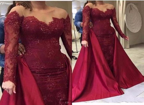 burgundy mermaid evening dresses with overskirt detachable train sheer neck sequins long sleeves prom dress satin and lace party4874653, Black;red
burgundy mermaid evening dresses with overskirt detachable train sheer neck sequins long sleeves prom dress satin and lace party4874653, Black;red