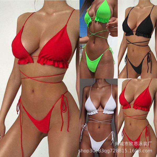new split swimsuit women's solid triangle bikini double split long rope swimsuit, White;black
new split swimsuit women's solid triangle bikini double split long rope swimsuit, White;black