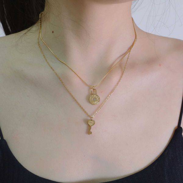 classic korean version with simple printing tiffay key love lock snake bone chain double layer titanium steel necklace versatile female comm, Silver
classic korean version with simple printing tiffay key love lock snake bone chain double layer titanium steel necklace versatile female comm, Silver