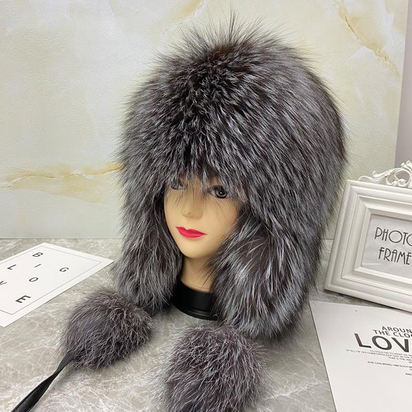 women real fox fur hat russian ushanka trapper hat hat knitted warm outdoor ski cap, Blue;gray
women real fox fur hat russian ushanka trapper hat hat knitted warm outdoor ski cap, Blue;gray
