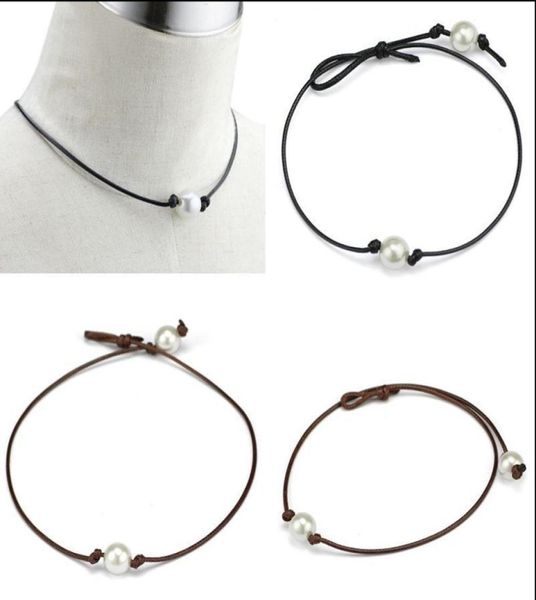 handmade single pearl leather choker necklace on genuine black brown leather cord for women fashion imitation natural freshwater p2275852, Golden;silver
handmade single pearl leather choker necklace on genuine black brown leather cord for women fashion imitation natural freshwater p2275852, Golden;silver