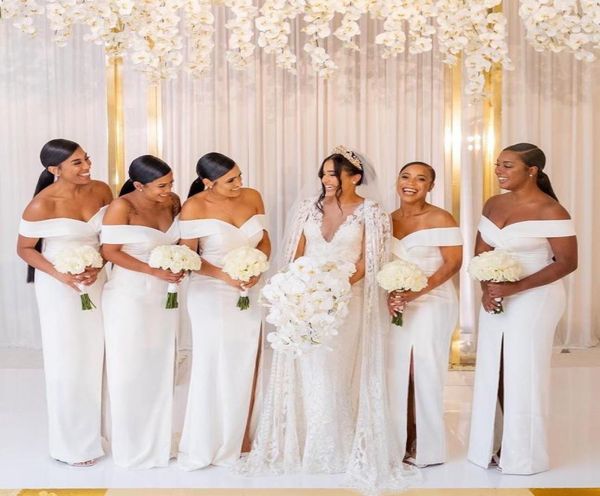 white off the shoulder satin long bridesmaid dresses ruched split sweep train wedding guest maid of honor dresses bm15397021998, White;pink
white off the shoulder satin long bridesmaid dresses ruched split sweep train wedding guest maid of honor dresses bm15397021998, White;pink