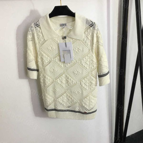 23ss womens designer clothing womens knits bop jacquard polo neck short-sleeved sweater womens clothes a1, White
23ss womens designer clothing womens knits bop jacquard polo neck short-sleeved sweater womens clothes a1, White