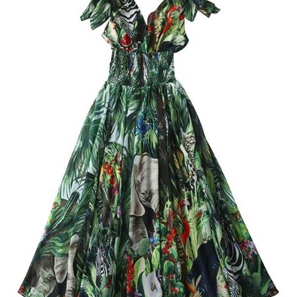 runway forest animal print green maxi summer women's bow tie strap v-neck high elastic waist chiffon long dress 2022 jsy6, Black;gray
runway forest animal print green maxi summer women's bow tie strap v-neck high elastic waist chiffon long dress 2022 jsy6, Black;gray