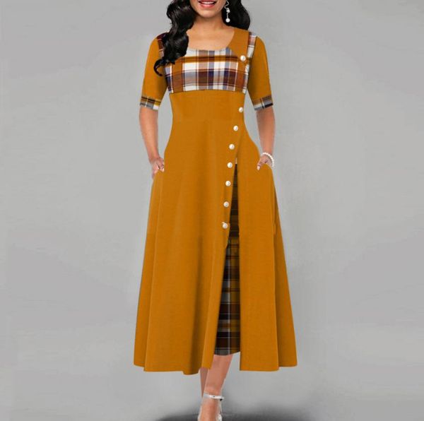 dresses plaid patchwork half sleeve button long autumn dress women casual irregular maxi dress elegant party dress vestidos de mujer, Black;gray
dresses plaid patchwork half sleeve button long autumn dress women casual irregular maxi dress elegant party dress vestidos de mujer, Black;gray