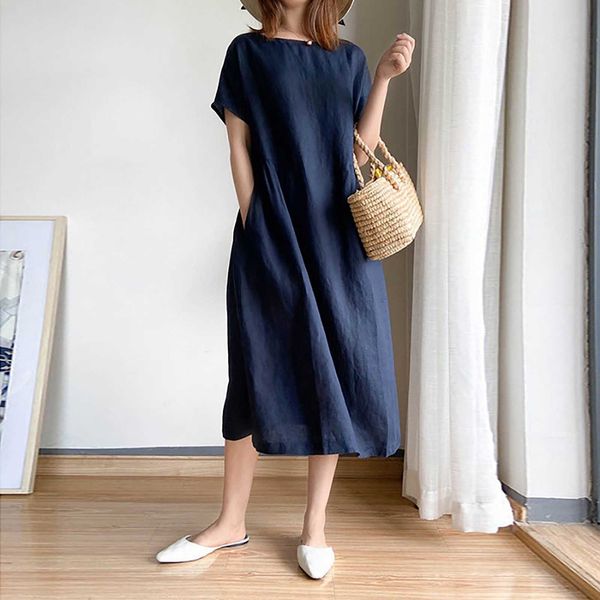 summer dress womens round neck solid sleeve color dress loose length mid dress ladies pants retro vintage beach sundress robe, Black;gray
summer dress womens round neck solid sleeve color dress loose length mid dress ladies pants retro vintage beach sundress robe, Black;gray