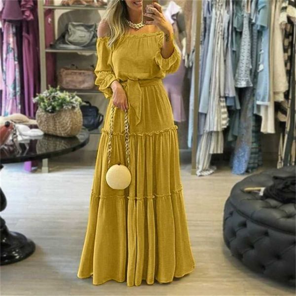 fashion off shoulder vestidos female lace up belted dresses beach holiday ruffle robe womens bohemian long maxi dress 5xl casual 0rs4, Black;gray
fashion off shoulder vestidos female lace up belted dresses beach holiday ruffle robe womens bohemian long maxi dress 5xl casual 0rs4, Black;gray