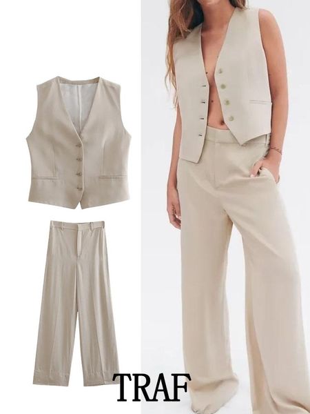 pants traf 2023 summer 2 pieces vest sets fashion suit single breasteed vneck vest + loose trousers causal women sets, White
pants traf 2023 summer 2 pieces vest sets fashion suit single breasteed vneck vest + loose trousers causal women sets, White