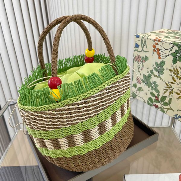 

beach bags designer grass woven vegetable basket handbag fashion green leaf apple tourism street trend girl shoulder bag totes