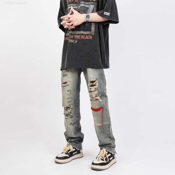 2023 high street washable old american yellow beggar's broken hole jeans straight style for men and women, Blue
2023 high street washable old american yellow beggar's broken hole jeans straight style for men and women, Blue