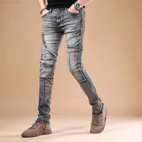 2023 autumn and winter jeans men's designer splice motorcycle leisure slim fit small feet elastic fashion handsome pants, Blue
2023 autumn and winter jeans men's designer splice motorcycle leisure slim fit small feet elastic fashion handsome pants, Blue