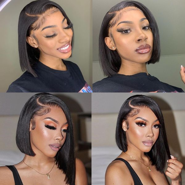 short bob brazilian human hair wigs for women bone straight t part transparent frontal wig preplucked 4x4 lace closure wig, Black;brown
short bob brazilian human hair wigs for women bone straight t part transparent frontal wig preplucked 4x4 lace closure wig, Black;brown