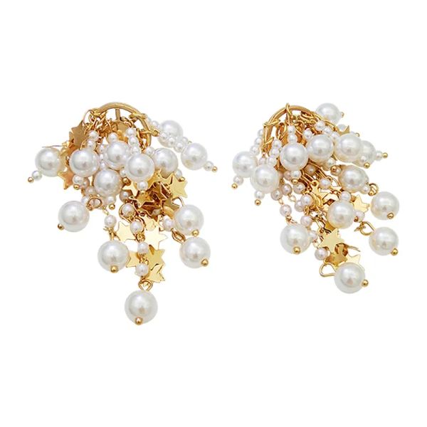 artificial pearl star tassel temperament exaggerated atmosphere earrings j190702, Golden;silver 
artificial pearl star tassel temperament exaggerated atmosphere earrings j190702, Golden;silver