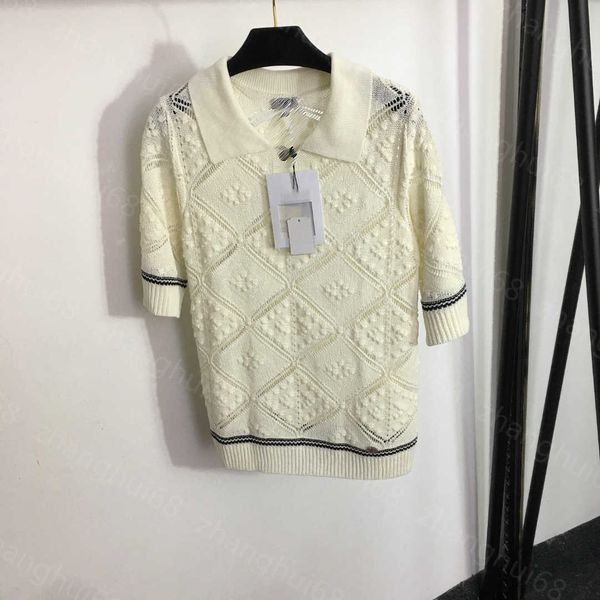 23ss womens designer clothing womens knits bop jacquard polo neck short-sleeved sweater womens clothes, White
23ss womens designer clothing womens knits bop jacquard polo neck short-sleeved sweater womens clothes, White