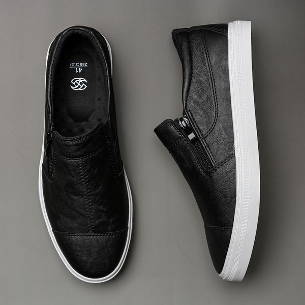 men pu leather casual shoes man driving shoes fashion slip-on loafers moccasin footwear zipper flat shoes tenis casual masculino, Black
men pu leather casual shoes man driving shoes fashion slip-on loafers moccasin footwear zipper flat shoes tenis casual masculino, Black