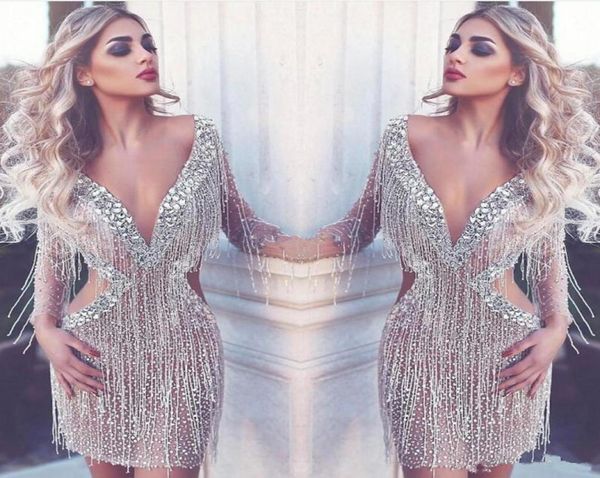 crystal beaded cocktail dresses luxuty long sleeves sequined beaded short prom evening party gown with tassels cutaway sides2292476, Black
crystal beaded cocktail dresses luxuty long sleeves sequined beaded short prom evening party gown with tassels cutaway sides2292476, Black