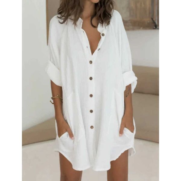 cotton and linen breasted midlength shortsleeved loose shirt women's clothingu, Black;gray
cotton and linen breasted midlength shortsleeved loose shirt women's clothingu, Black;gray