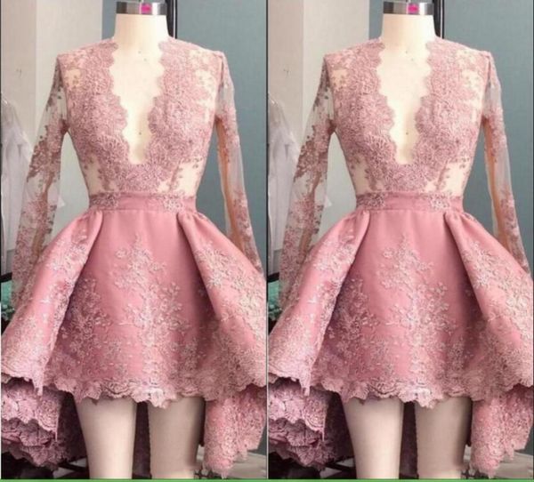 charming pink cocktail dress asymmetrical high low designer v neck illusion long sleeves applique lace prom evening party go9781400, Black
charming pink cocktail dress asymmetrical high low designer v neck illusion long sleeves applique lace prom evening party go9781400, Black
