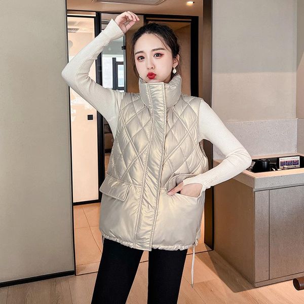 vests women autumn winter soild rhombus hicken outwear casual cotton padded stand collar sleeveless warm jacket coat vest for female, Black;white
vests women autumn winter soild rhombus hicken outwear casual cotton padded stand collar sleeveless warm jacket coat vest for female, Black;white