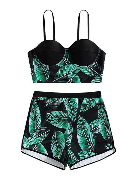 2023 new summer women's casual 2pcs swimsuits leaves print sleeveless sling padded + shorts bottoms bathing suit bikini set, White
2023 new summer women's casual 2pcs swimsuits leaves print sleeveless sling padded + shorts bottoms bathing suit bikini set, White