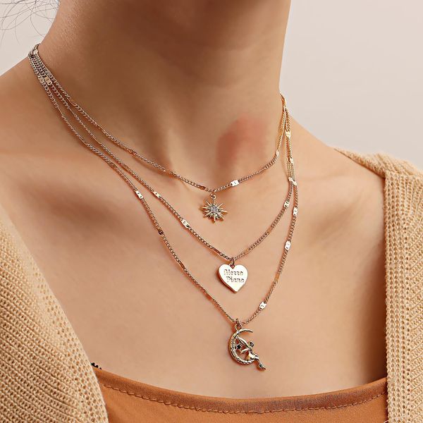 fashion jewelry multi-layer gold retro love necklace niche design sense octahedral star clavicle chain adjustable layering choker necklaces, Silver
fashion jewelry multi-layer gold retro love necklace niche design sense octahedral star clavicle chain adjustable layering choker necklaces, Silver