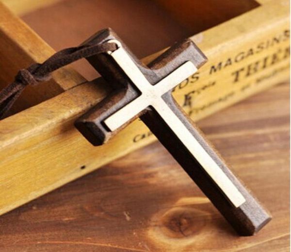 double wooden cross pendant necklace vintage alloy leather cord sweater chain men women jewelry lovers stylish 12pcs5582920, Silver
double wooden cross pendant necklace vintage alloy leather cord sweater chain men women jewelry lovers stylish 12pcs5582920, Silver