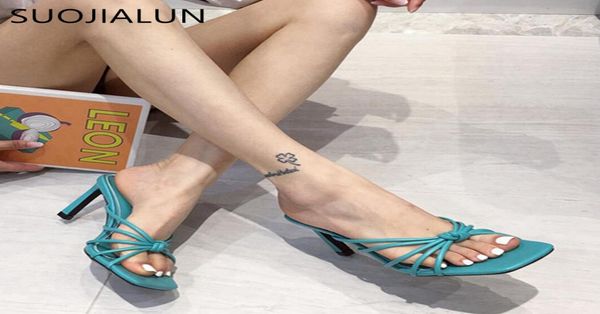 suojialun 2020 new design narrow band slipper ladies thin high heel sandal summer outdoor dress slides casual flip flop shoes c0129573882, Black