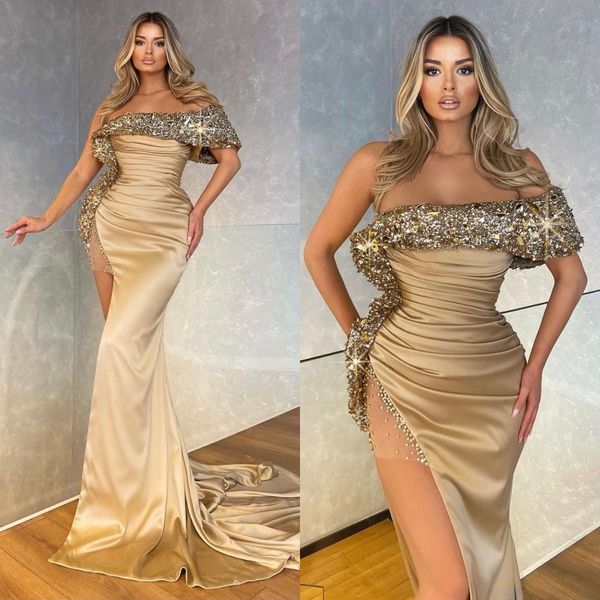 off shoulder evening dresses sequins shoulder formal mermaid party prom dress pleats thigh slit dresses for special occasion, Black;red
off shoulder evening dresses sequins shoulder formal mermaid party prom dress pleats thigh slit dresses for special occasion, Black;red