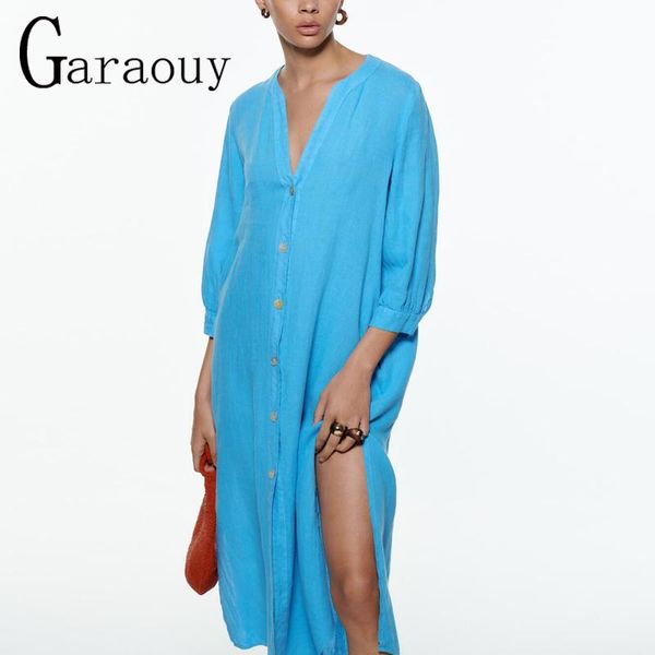 dresses garaouy 2022 women linen shirt dress summer v neck button sundress side split dresses elegant solid beach vestidos female robe, Black;gray
dresses garaouy 2022 women linen shirt dress summer v neck button sundress side split dresses elegant solid beach vestidos female robe, Black;gray
