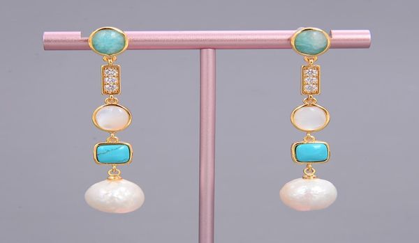 guaiguai jewelry white keshi pearl shell blue turquoise amazonite drop stud earrings handmade for women real gems stone lady fashi9403146, Silver
guaiguai jewelry white keshi pearl shell blue turquoise amazonite drop stud earrings handmade for women real gems stone lady fashi9403146, Silver
