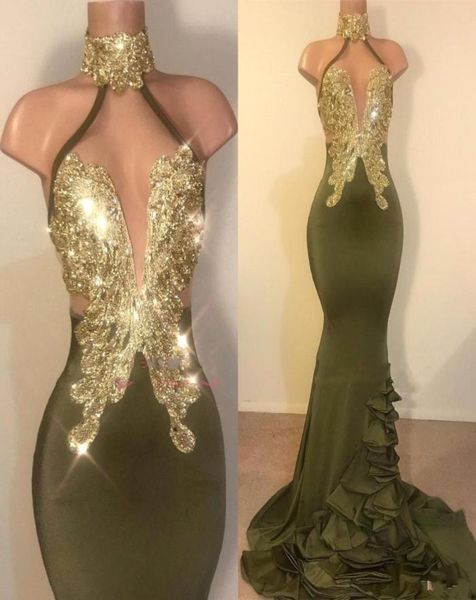 vestidos new olive green mermaid evening dresses high neck gold crystal beaded ruffles sweep train custom formal party dress 3426423, Black;red
vestidos new olive green mermaid evening dresses high neck gold crystal beaded ruffles sweep train custom formal party dress 3426423, Black;red