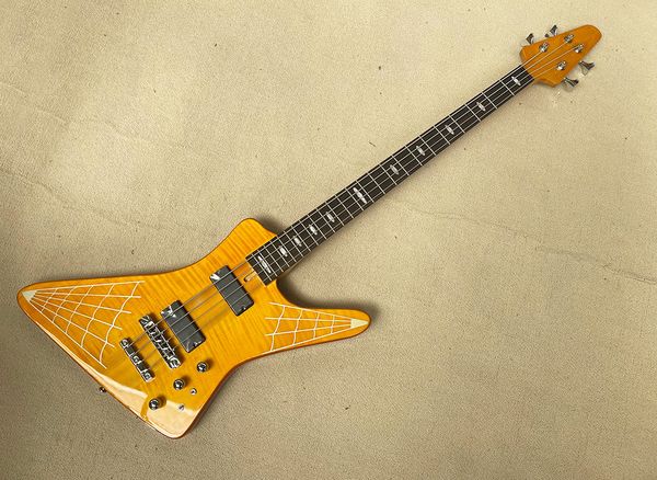 4 strings brown electric bass guitar with 24 frets neck through body flame maple veneer can be customized
4 strings brown electric bass guitar with 24 frets neck through body flame maple veneer can be customized