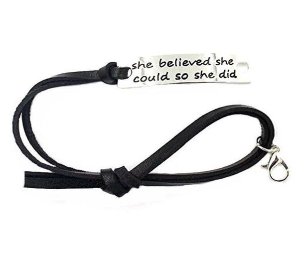2018 letter bracelet she believed she could so she did black leather curved bracelet1614622, Golden;silver
2018 letter bracelet she believed she could so she did black leather curved bracelet1614622, Golden;silver