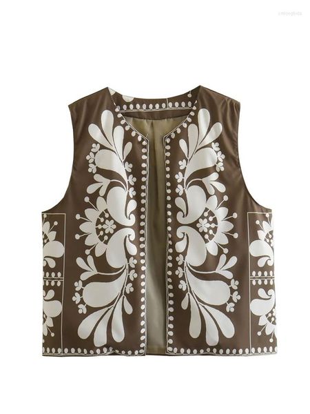 

women's vests women 2023 fashion y2k floral print crop vest jacket vintage retro national style female chic lady waistcoat, Black;white