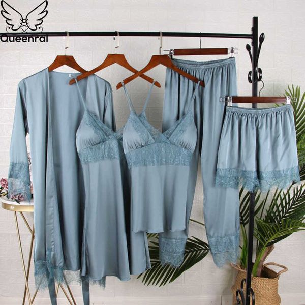 pyjamas queenral 5pcs silk pajamas set for women sleepwear pijamas spring summer autumn homewear lace lingerie pyjamas with pads j230601, Red;black
pyjamas queenral 5pcs silk pajamas set for women sleepwear pijamas spring summer autumn homewear lace lingerie pyjamas with pads j230601, Red;black