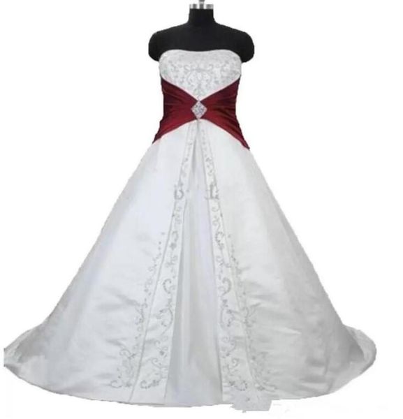 white and burgundy embroidery wedding dresses laceup corset gothic sweep train strapless satin bridal gowns vestido de novia7619681
white and burgundy embroidery wedding dresses laceup corset gothic sweep train strapless satin bridal gowns vestido de novia7619681