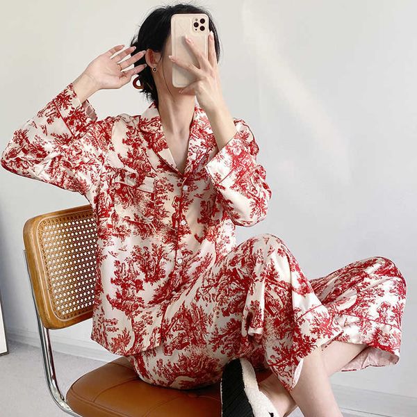 pyjamas women's pajamas set long sleeve trousers two piece ice silk pyjama fashion satin ladies casual girls homewear nightwear pijamas, Red;black
pyjamas women's pajamas set long sleeve trousers two piece ice silk pyjama fashion satin ladies casual girls homewear nightwear pijamas, Red;black