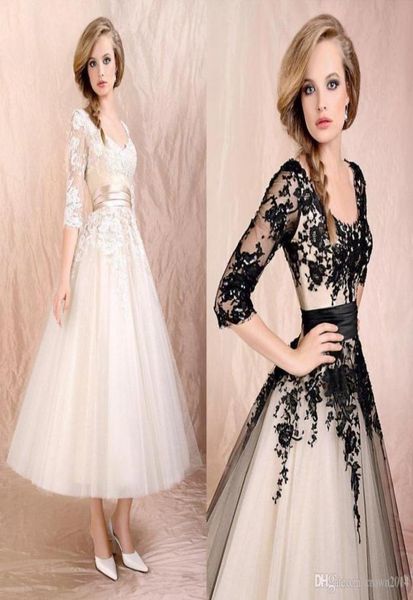 vintage tea length beach wedding dresses with half sleeves scoop neck black lace appliques ruched tulle aline bridal wedding gown9209588, White
vintage tea length beach wedding dresses with half sleeves scoop neck black lace appliques ruched tulle aline bridal wedding gown9209588, White