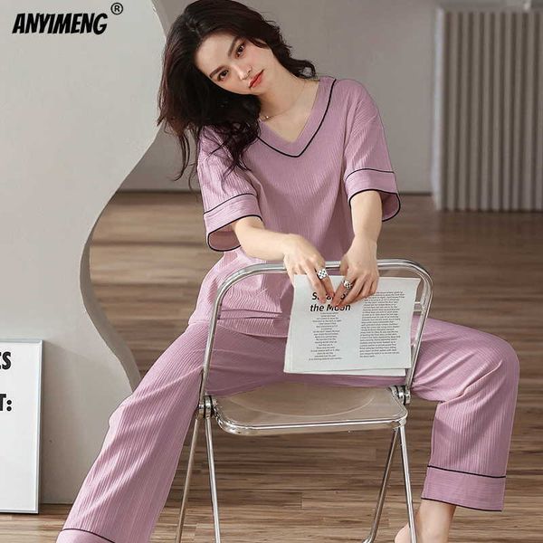 pyjamas v-neck pink fashion cotton suits women set homesuit homeclothes short sleeve long pants casual sleepwear nice teen girls pajamas j23, Red;black
pyjamas v-neck pink fashion cotton suits women set homesuit homeclothes short sleeve long pants casual sleepwear nice teen girls pajamas j23, Red;black