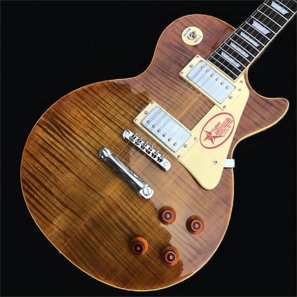 solidbody electric guitar with mahogany body, aaa flame maple mahogany neck, rosewood fingerboard, and 2 humbucking pickups
solidbody electric guitar with mahogany body, aaa flame maple mahogany neck, rosewood fingerboard, and 2 humbucking pickups