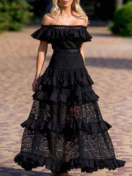 dresses elegant oneshoulder solid ruffle long evening dress summer fashion sleeveless swing dress classic lace hollow party dress, Black;gray
dresses elegant oneshoulder solid ruffle long evening dress summer fashion sleeveless swing dress classic lace hollow party dress, Black;gray